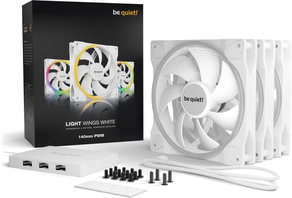 Be Quiet! Light Wings PWM-fläktpaket, 140 mm, 3-pack, vit