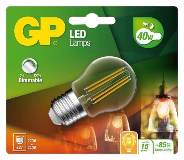 GP - LED-lampun hehkulamppu Mini Globe, E27, DIM, 5W (40W), 470lm