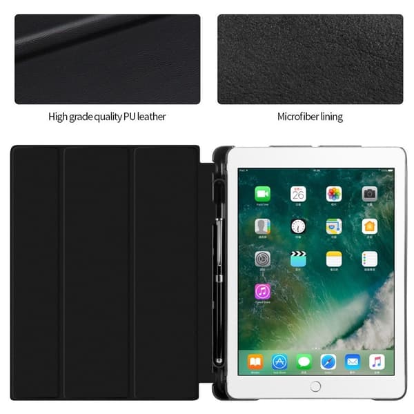 Etui med opbevaring, USB-kabel Apple iPad 9.7" 2017, 2018, Sort