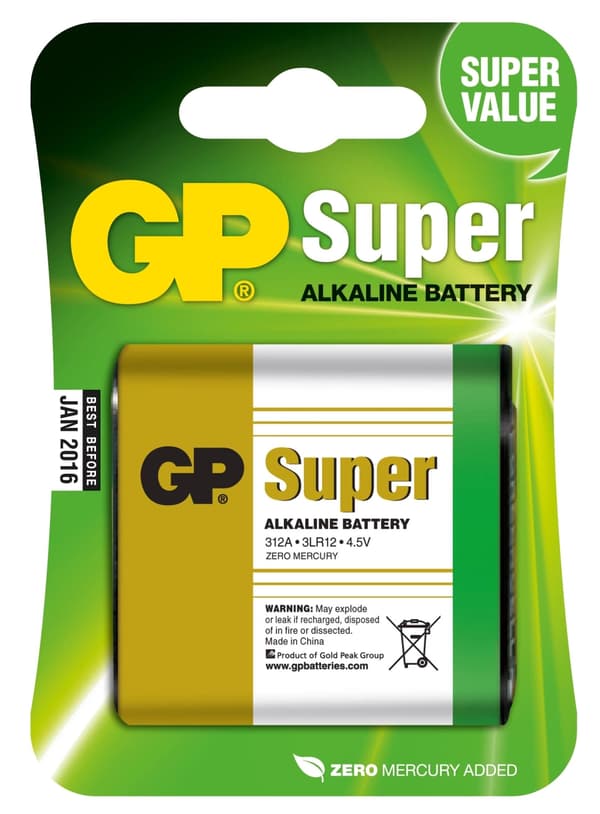 GP Super Alkaline 4,5V 1 pakke OBS! DATUM