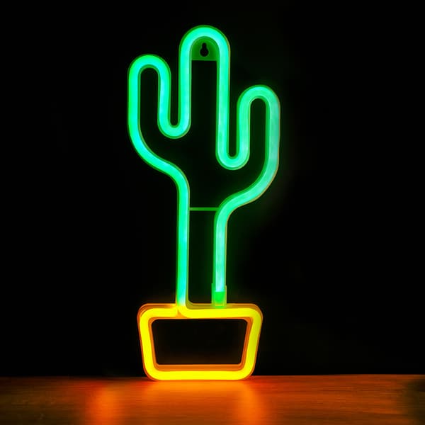 Forever Light Neon LED-lys Kaktus, batteri + USB FLNEO2, Orange/Grøn