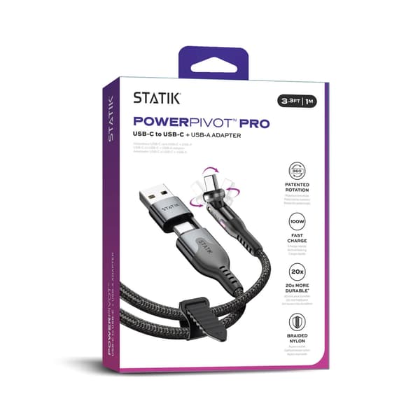 STATIK Kaapeli PowerPivot Pro Nylon Punottu USB-C USB-C:hen Musta 1m