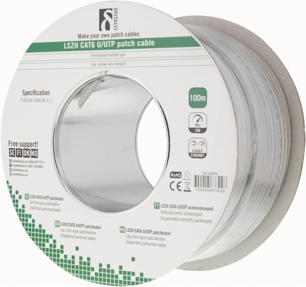 DELTACO U/UTP patchkabel, LSZH (Low Smoke Zero Halogen), Cat6, multico