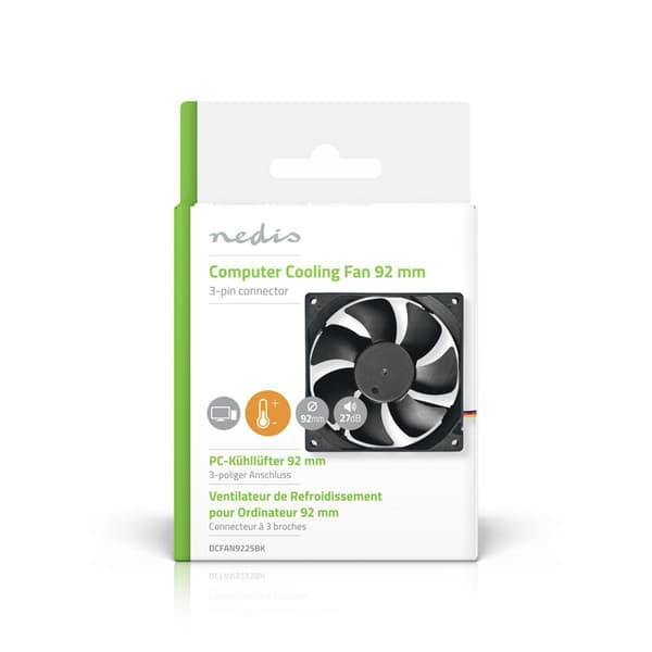 Nedis DC-vifte | DC | Vifte størrelse: 92 mm | 3-Pin | 26.7 dBA | Sort