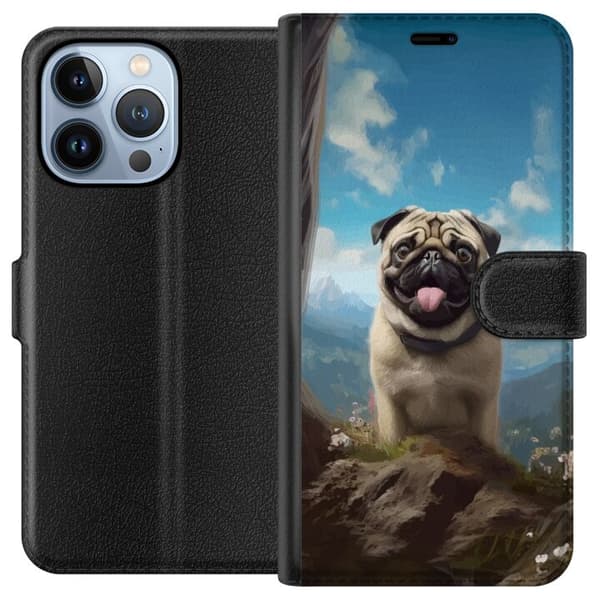 Tegnebogsetui til Apple iPhone 13 Pro med Glad Hund motiv