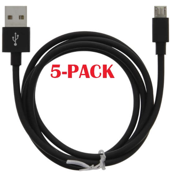 5-PACK kaapeli USB-A - MicroUSB 2.4A, 1m, musta