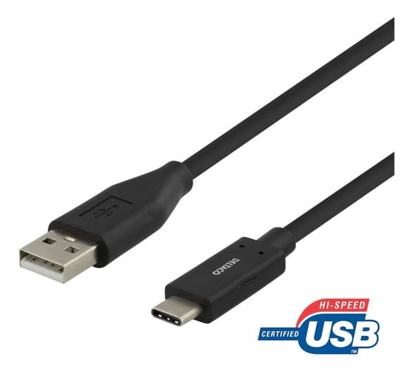 DELTACO USB-C - USB-A-kaapeli, 0,5m, 3A, USB 2.0, musta