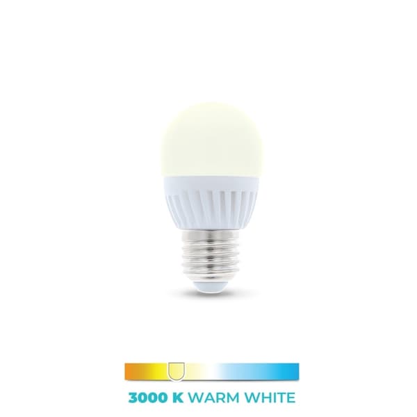 LED-lampe E27, G45, 6W, 3000K, varm hvit