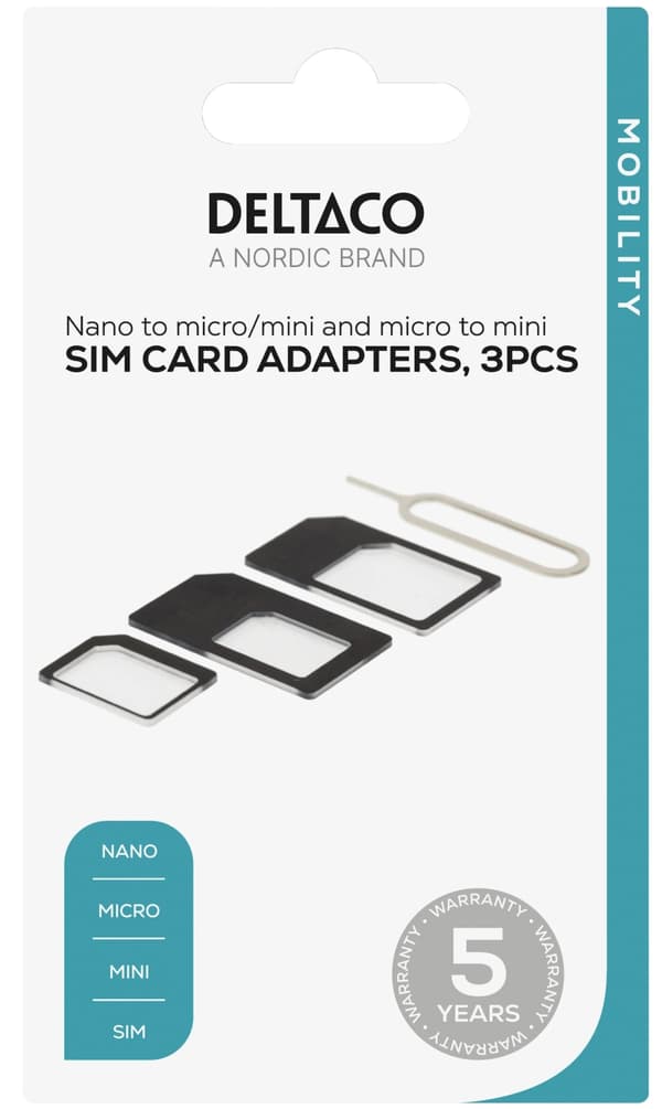 DELTACO SIM-korttisovitin,  micro/mini/nano-sim, musta