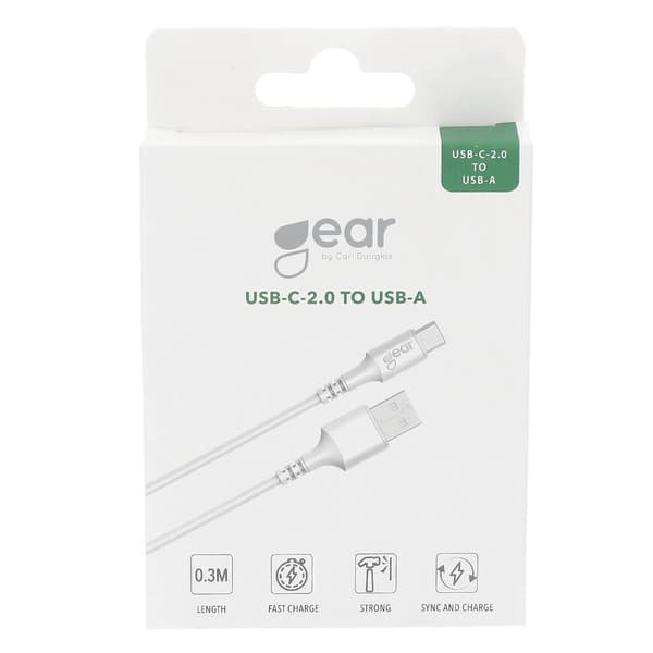 Gear Ladekabel USB-A til USB-C 2.0 0.3m Hvit Rund