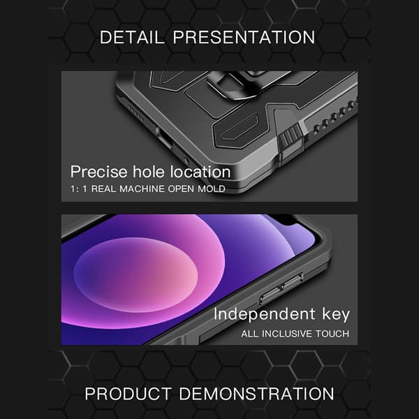 Kestävä kotelo jalustalla iPhone 13 Pro Maxille, musta