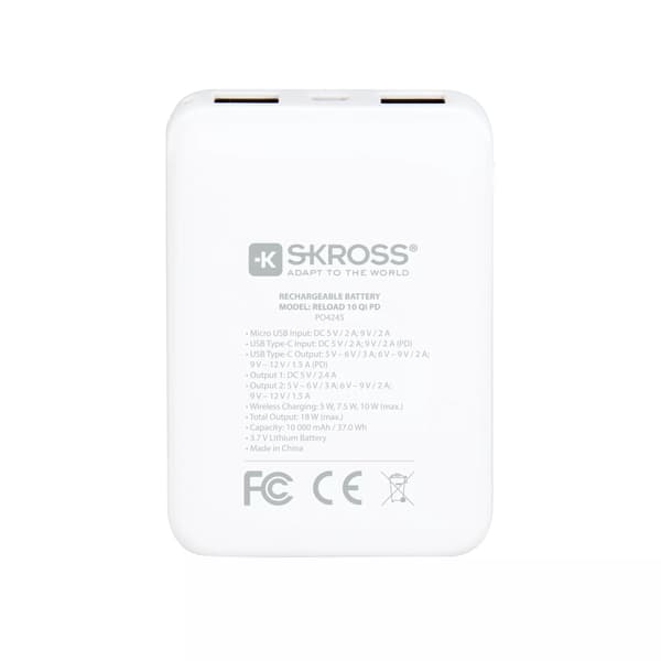 SKROSS Reload 10, strømbank, trådløs Qi, PD