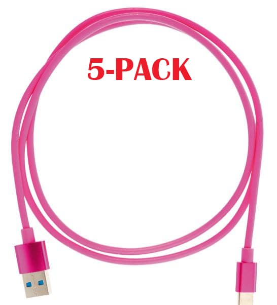 5-PACK Kabel USB-A - USB-C 2.4A, 1m, Rosa