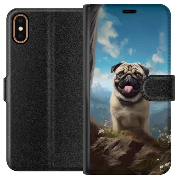 Plånboksfodral till Apple iPhone X med Glad Hund motiv