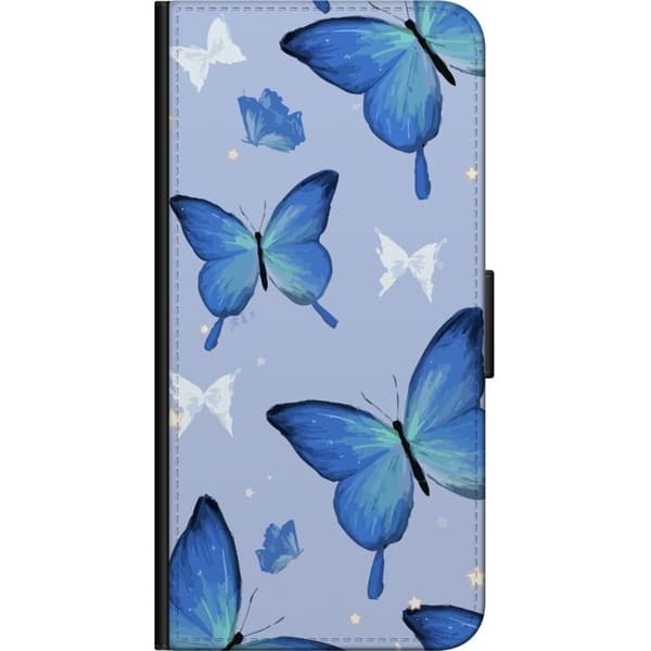 Tegnebogsetui til Huawei P40 lite E med Blå sommerfugle motiv