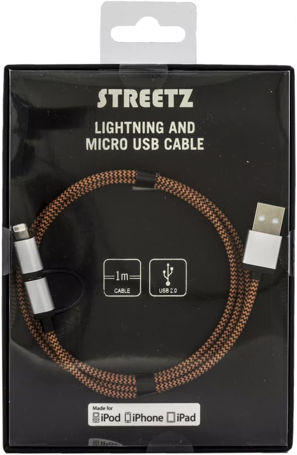 DELTACO USB-kaapeli, USB Micro B ur ja Lightning ur, MFi, 1m, oranssi
