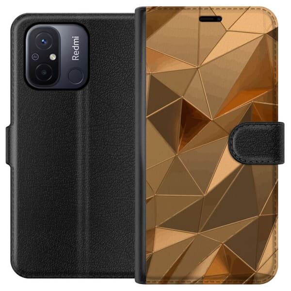 Tegnebogsetui til Xiaomi Redmi 12C med 3D Guld motiv