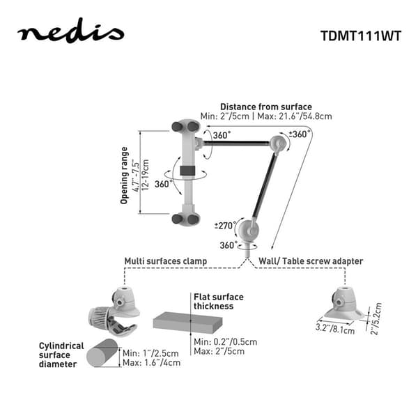 Nedis Tablet Stativ | Interaktiv | Metall / Vit