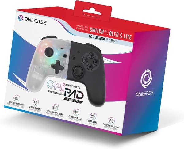 Oniverse OniPad Whitestar trådlös spelkontroll, vit, Switch