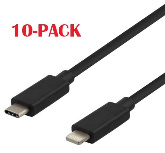 10-PACK Kabel USB-C - Lightning, 2,4A, 1m, Sort