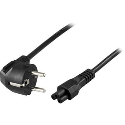 DELTACO apparatkabel, 3-pin för noteb., vinkl CEE 7/7 - rak IEC C5, 1