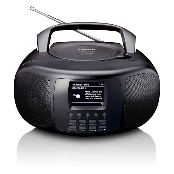 Lenco Bærbar internetradio med DAB+/FM, Bluetooth®, cd-afspiller og stort LCD-farvedisplay Sort