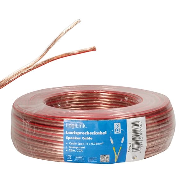 LogiLink Högtalarkabel 2x0,75 mm² 25m Transparent