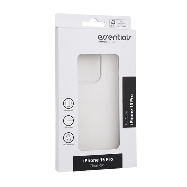 Essentials iPhone 15 Pro TPU bakdeksel, gjennomsiktig