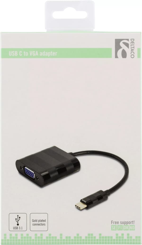 DELTACO USB 3.1 till VGA adapter, USB Typ C - VGA, svart