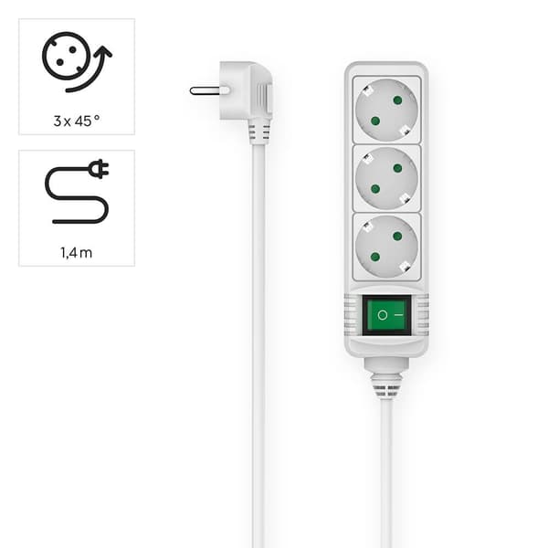 Hama Power Strip 3-way Switch White 1.4m