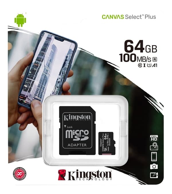 Kingston 64GB micSDXC Canvas Select Plus 100R A1 C10 Card + ADP