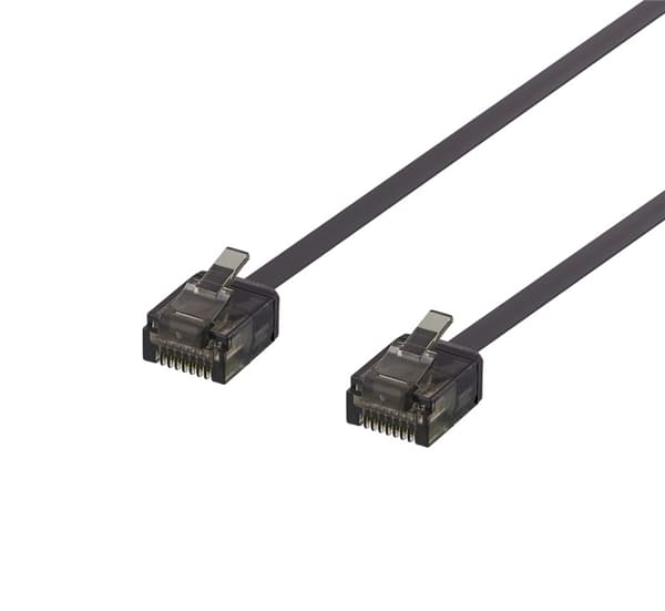 DELTACO U/UTP Cat6a patchkabel, flat, 1 mm tykk, 0,3 m, svart