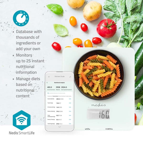 Nedis SmartLife köksvåg | Bluetooth® | Glas / Plast | Vit
