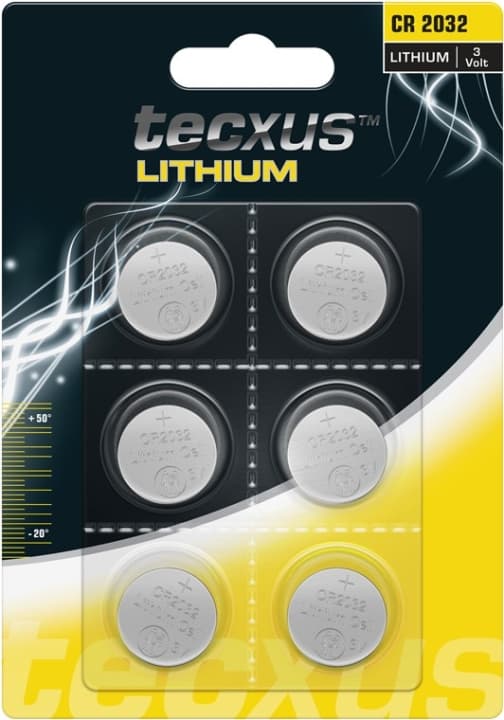 tecxus CR2032 batteri, 6 st. i blister litium-knappcell, 3 V