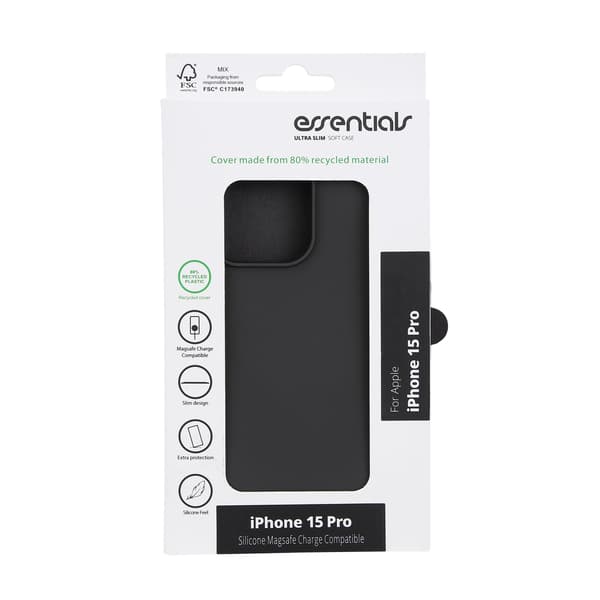 Essentials iPhone 15 Pro bakdeksel i silikon, svart
