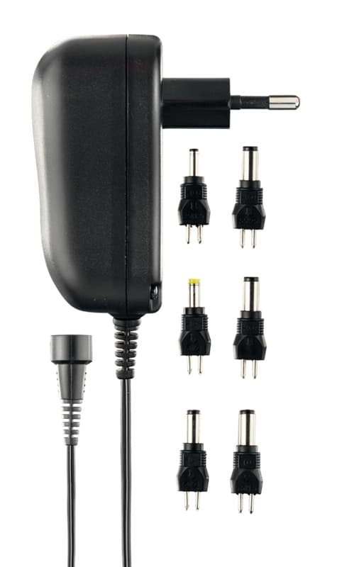 DELTACO switchable power supply 100-240 V, 3-12 V, 600 mAh, 6 tips