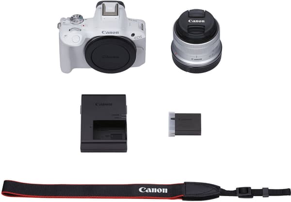 Canon EOS R50 systemkamera, vit + 18-45 mm objektiv