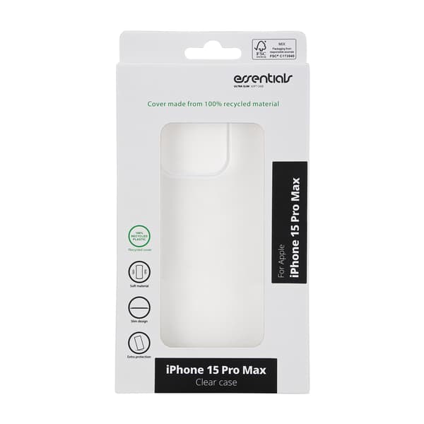 Essentials iPhone 15 Pro Max recycled TPU back cover, transparent