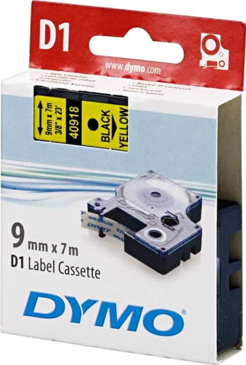 DYMO D1 merkkausteippi 9 mm, keltainen/musta teksti, 7 m