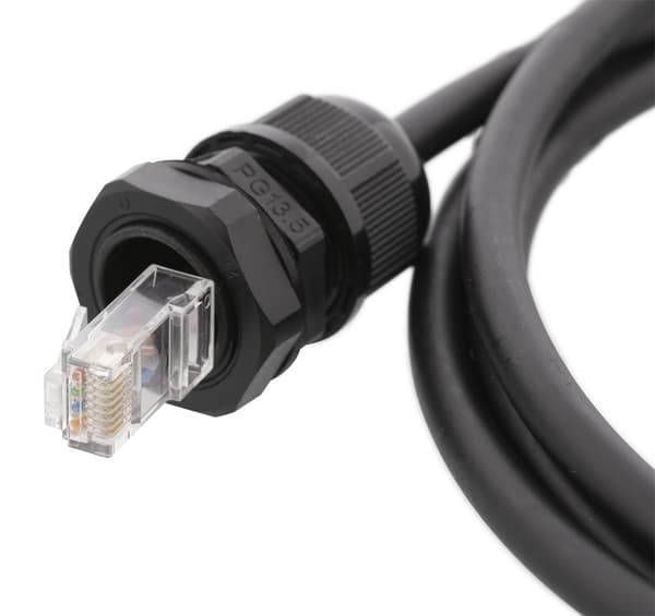 Deltaco S/FTP Cat6a patch cable, 2m, IP68, PG13.5, black