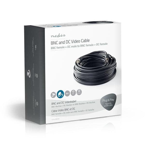 Nedis CCTV Security Cable | BNC / DC | 10.0 m | Rund | PVC | Sort | Gaveeske