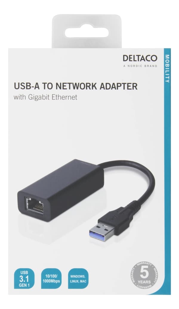DELTACO USB 3.0 netværksadapter med internt flash-hukommelse, Gigabit