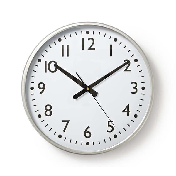 Nedis Väggklocka | Diameter: 380 mm | Plast | Silver / Vit
