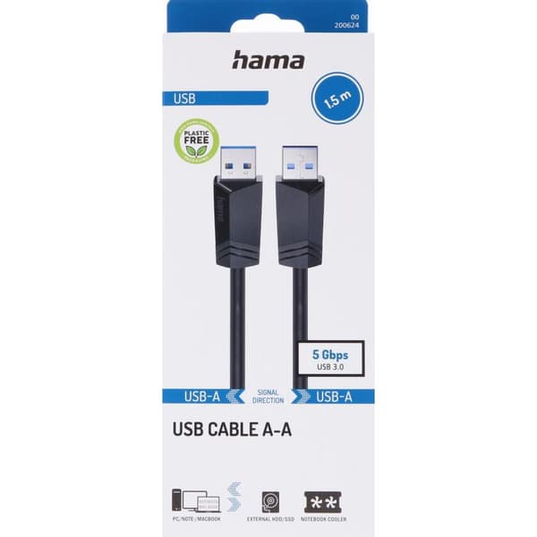 Hama Kaapeli USB A-A Musta 1.5m