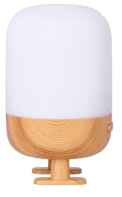 Luftfugter med højttaler og lampe, lyst trædesign