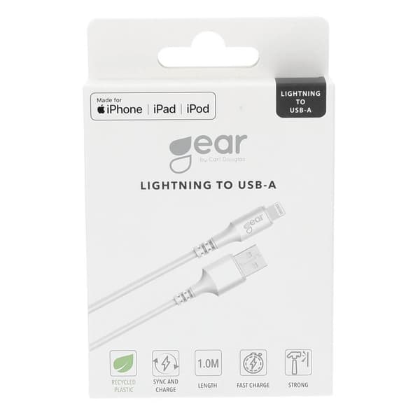 Gear Pyöreä latauskaapeli Lightning USB-A 1m Valkoinen MFI