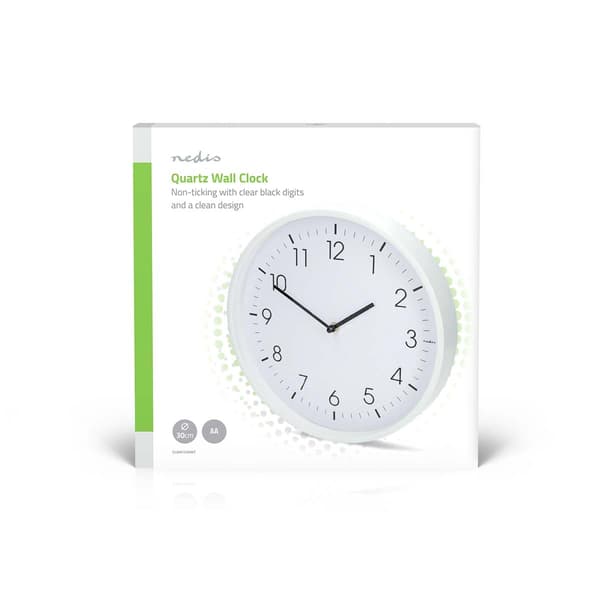 Nedis Väggklocka | Diameter: 300 mm | Plast | Tyst rörelse | Vit