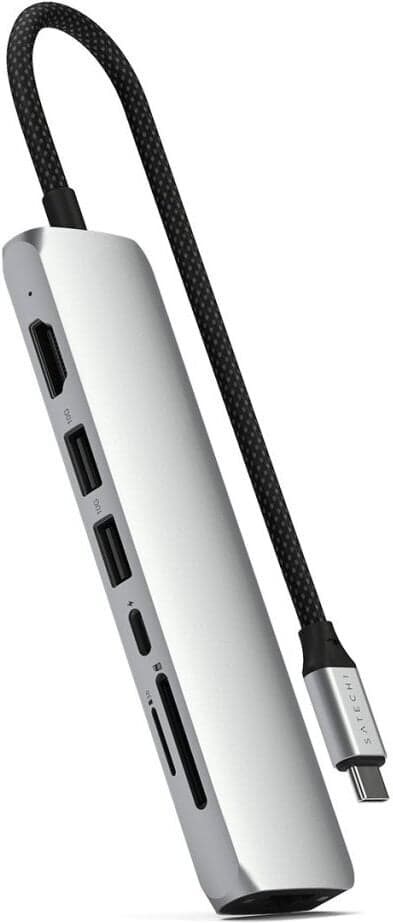 Satechi 7-in-1 USB-C Slim Multiport -adapteri Ethernetillä, hopea