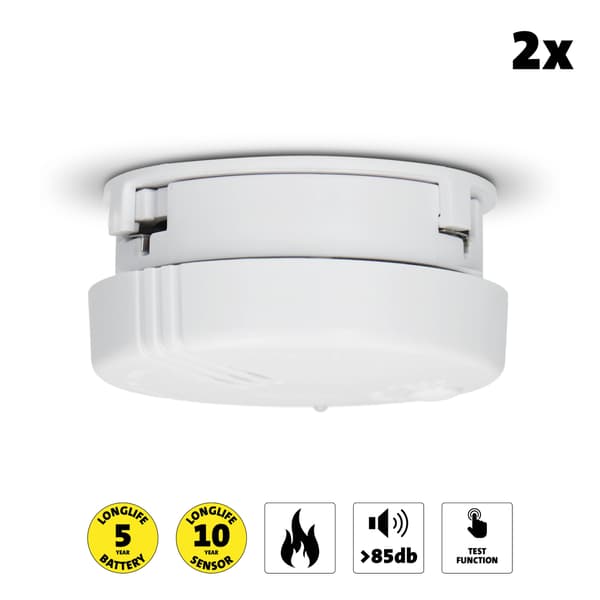 Alecto Minirökdetektor 5 års batteri 2-pack Vit