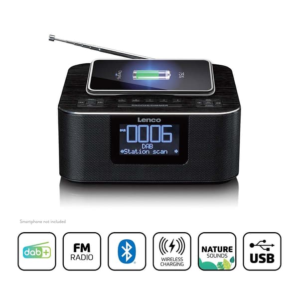 Lenco Stereo-clockradio med DAB+ FM Bluetooth® trådløs opladning